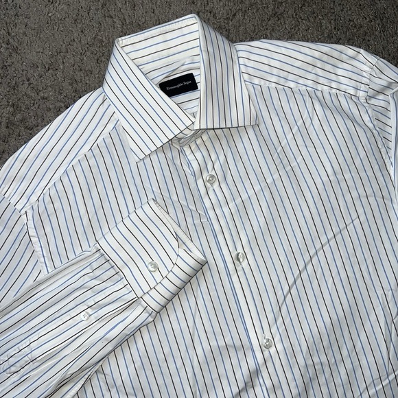 Ermenegildo Zegna Dress Shirt Men's 38/15 White Striped Long Sleeve Italy - Picture 1 of 6
